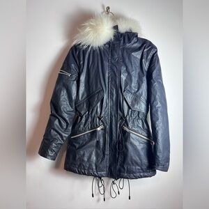 SAM Women's Black Parka with Fur Hood XS